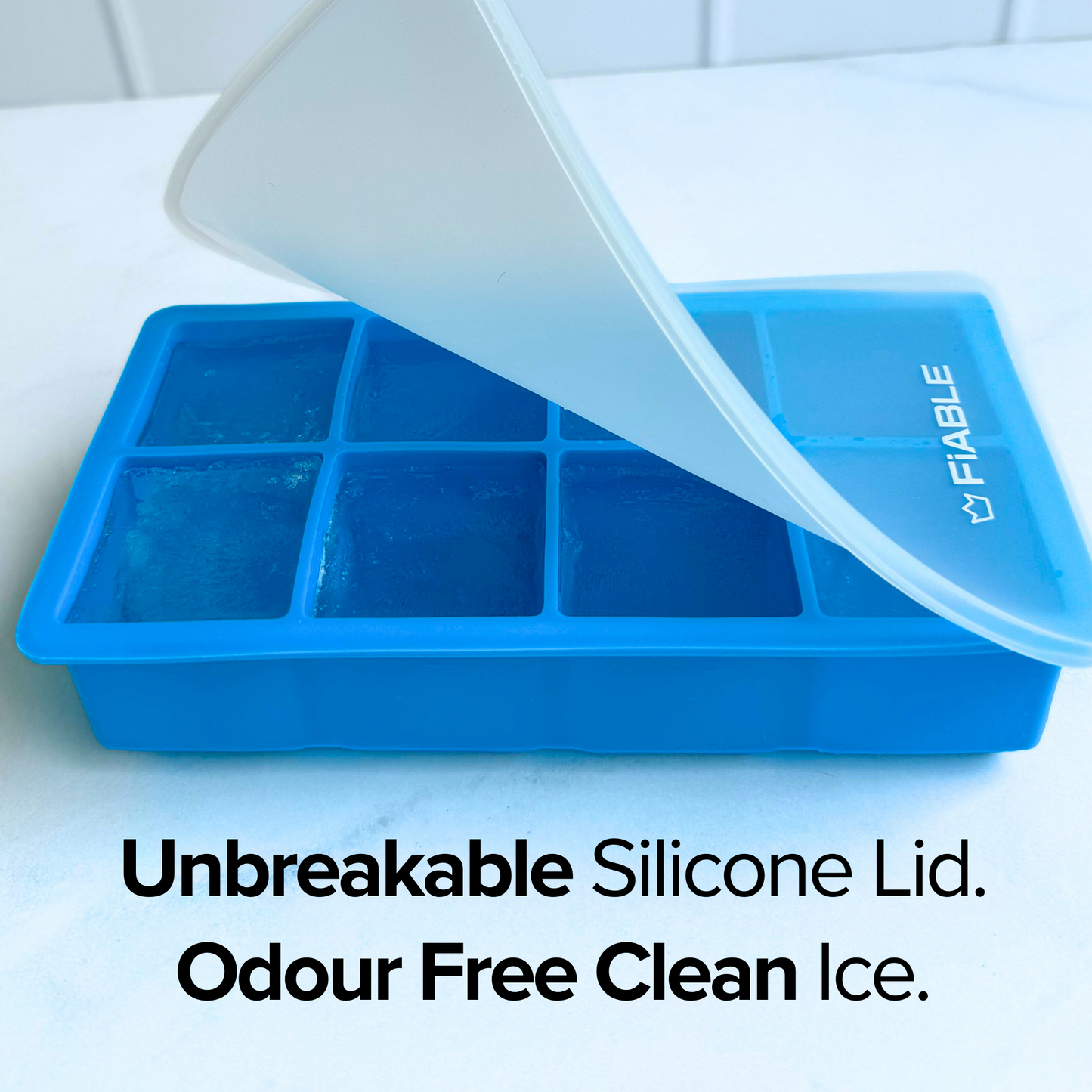FiABLE Premium Silicone Ice Tray | 2-inch Large Ice Cubes for Cocktails & Drinks, Sturdy Tray with Lid
