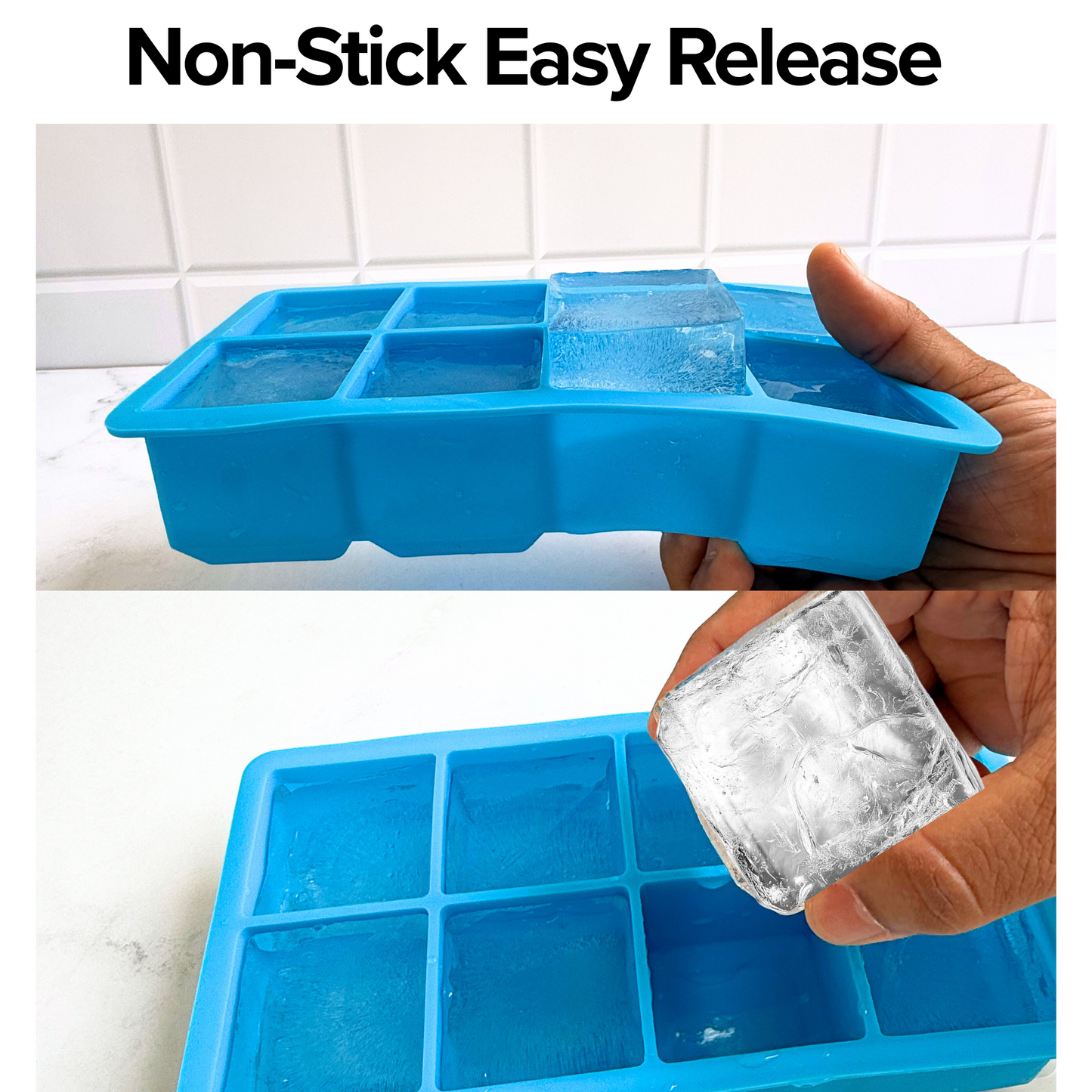 FiABLE Premium Silicone Ice Tray | 2-inch Large Ice Cubes for Cocktails & Drinks, Sturdy Tray with Lid