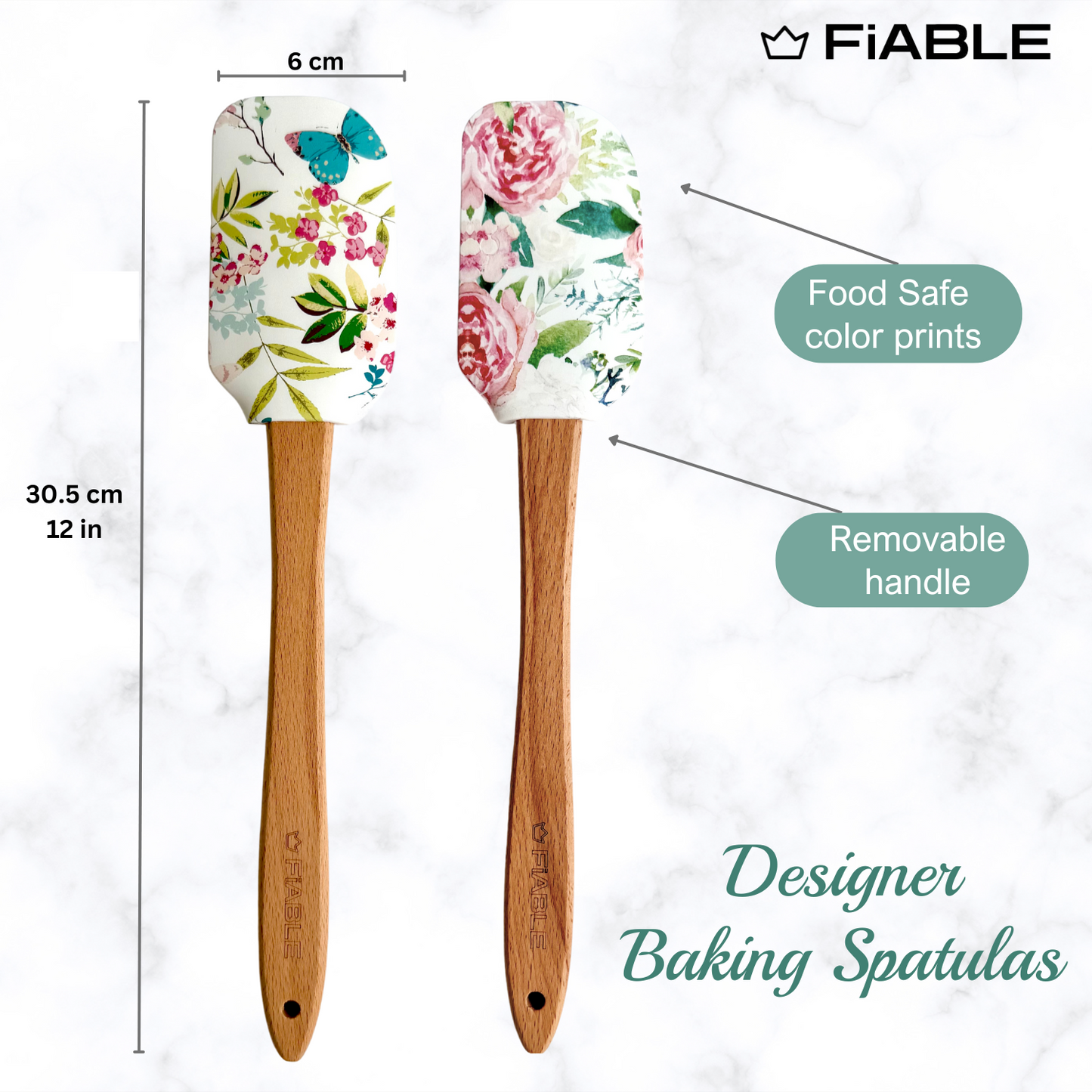 FiABLE Premium Silicone Printed Designer spatulas - Butterfly&Peonies