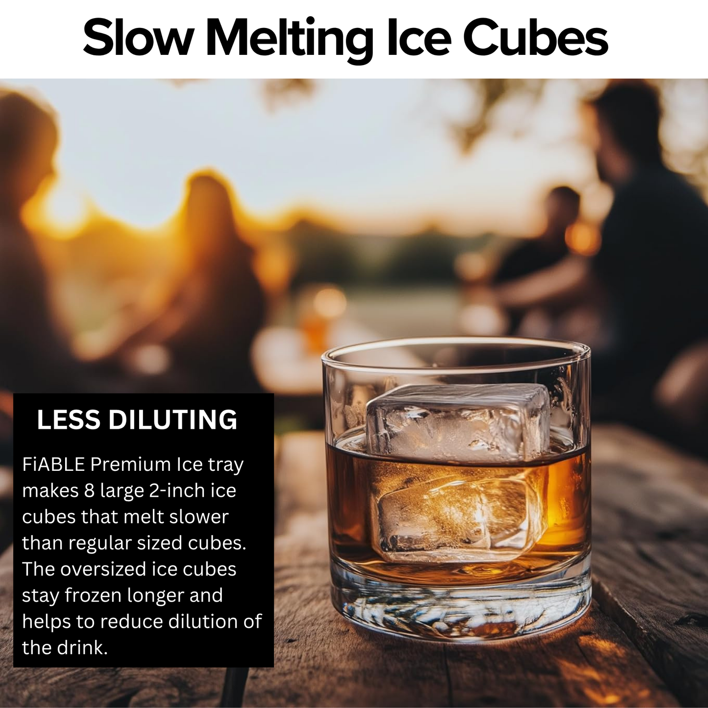 FiABLE Premium Silicone Ice Tray | 2-inch Large Ice Cubes for Cocktails & Drinks, Sturdy Tray with Lid