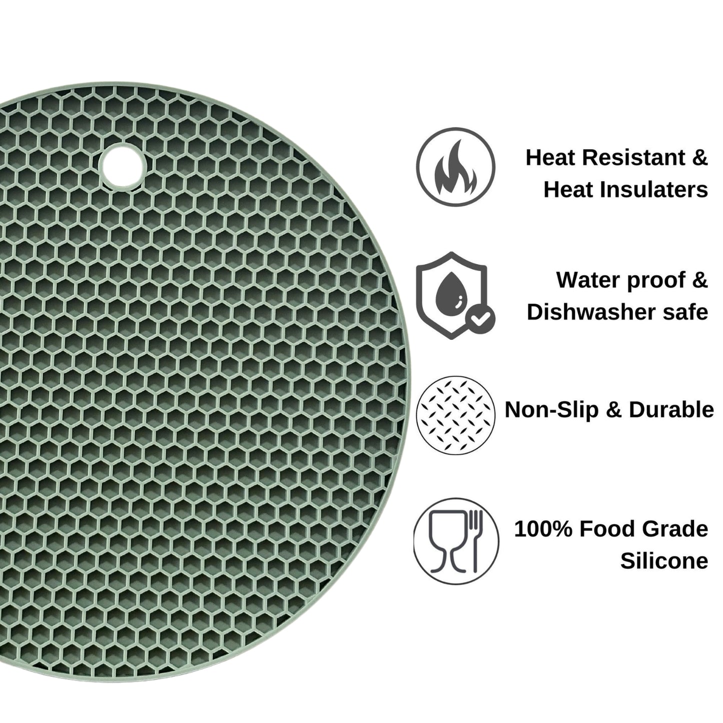 Premium Silicone Heat Resistant Round Trivets - Set of 3 - Green