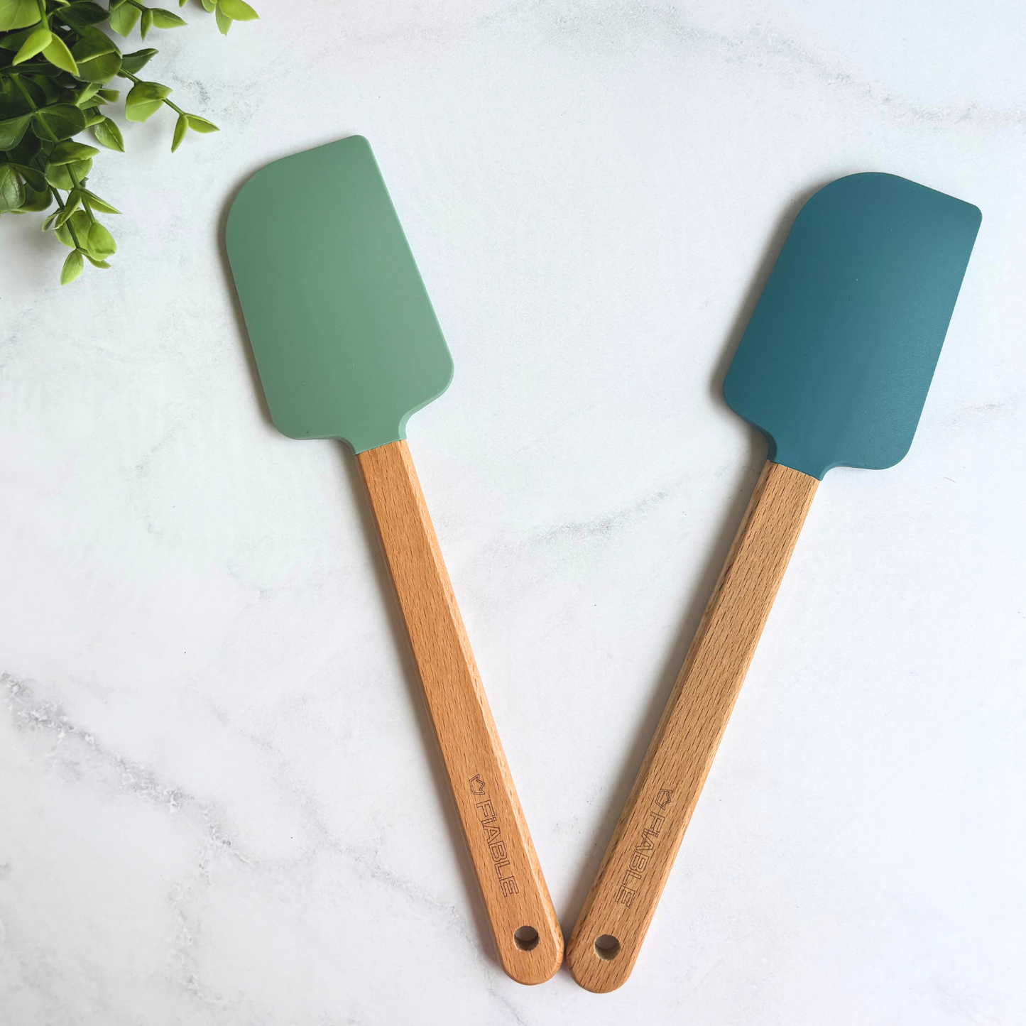 FiABLE Premium silicone specialty Cooking & Baking Spatulas - Set of 2 Blue & Green