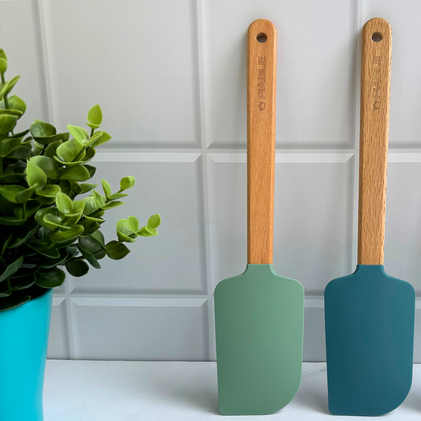 FiABLE Premium silicone specialty Cooking & Baking Spatulas - Set of 2 Blue & Green