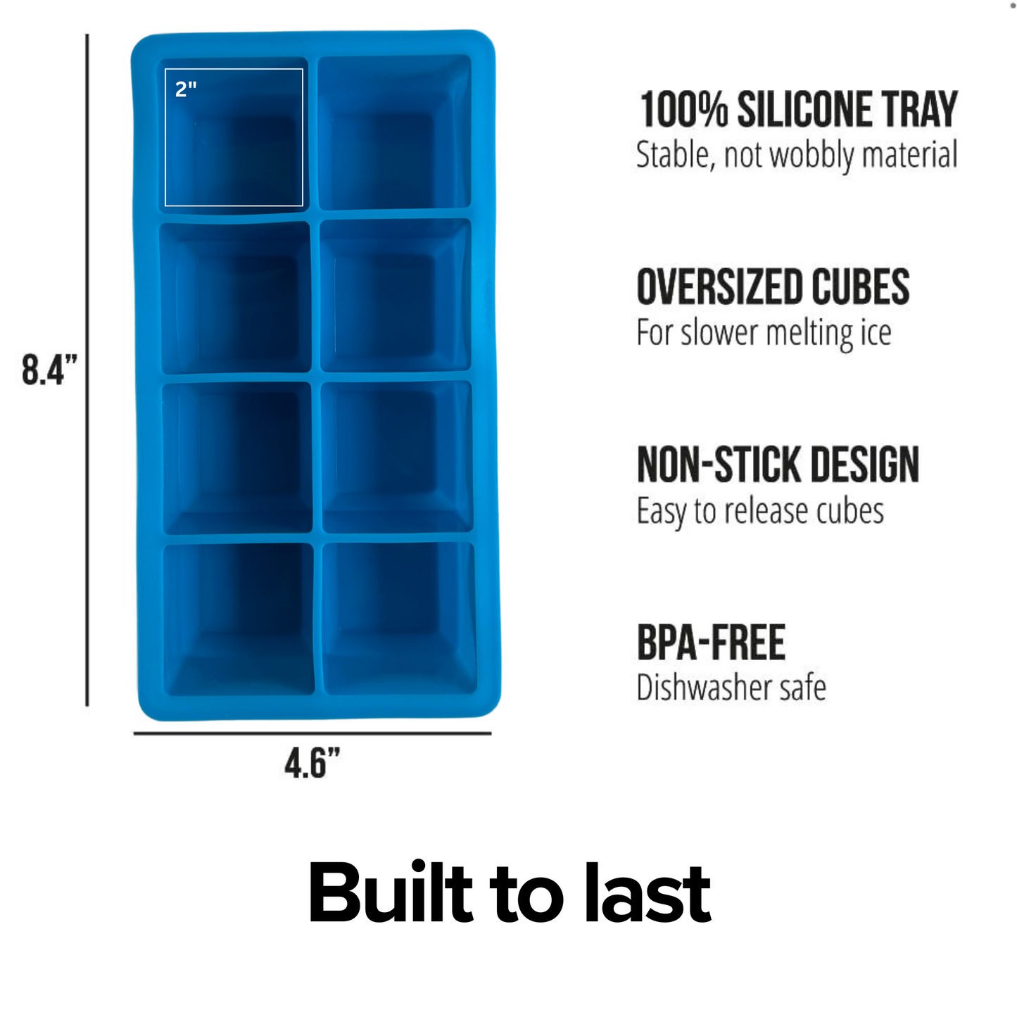 FiABLE Premium Silicone Ice Tray | 2-inch Large Ice Cubes for Cocktails & Drinks, Sturdy Tray with Lid