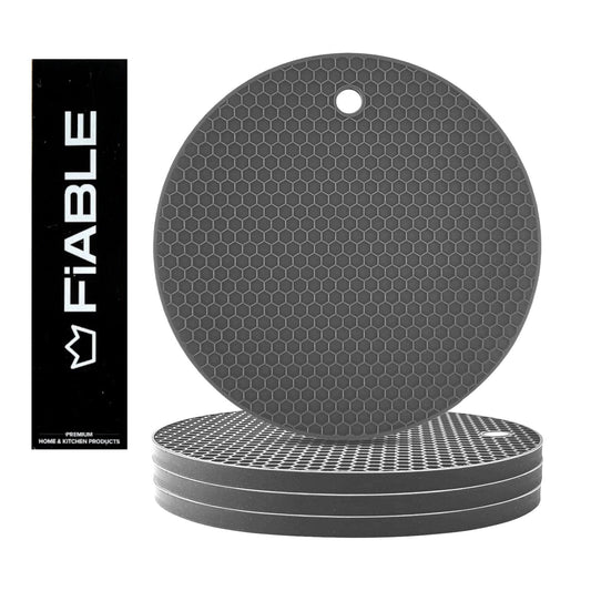 Premium Silicone Heat Resistant Round Trivets - Set of 3 - Grey