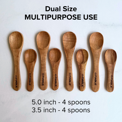 Fiable Neem Wood Masala Spoon set of 8 - 4small and 4 medium