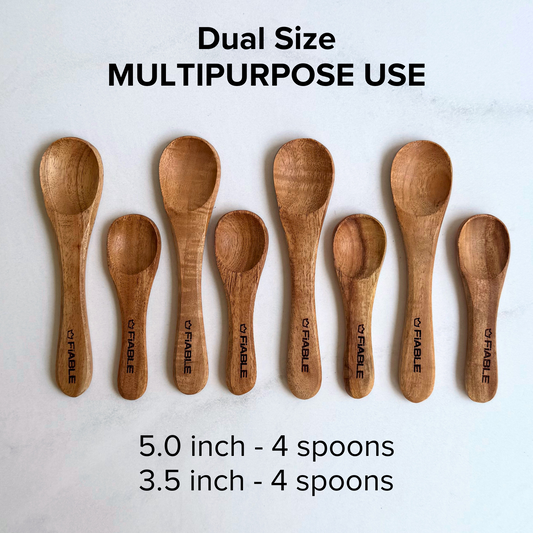 Fiable Neem Wood Masala Spoon set of 8 - 4small and 4 medium