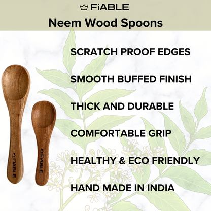 Fiable Neem Wood Masala Spoon set of 8 - 4small and 4 medium