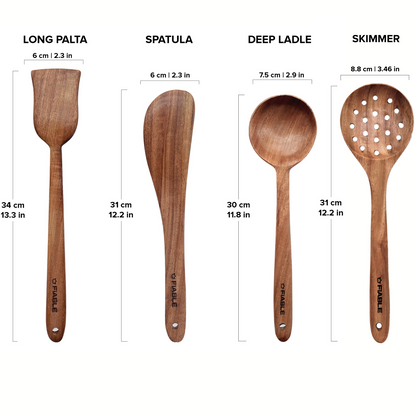 FiABLE Pure Neem Wood Spatula Set for Cooking, Baking and Mixing - Flip & Cook Set of 4