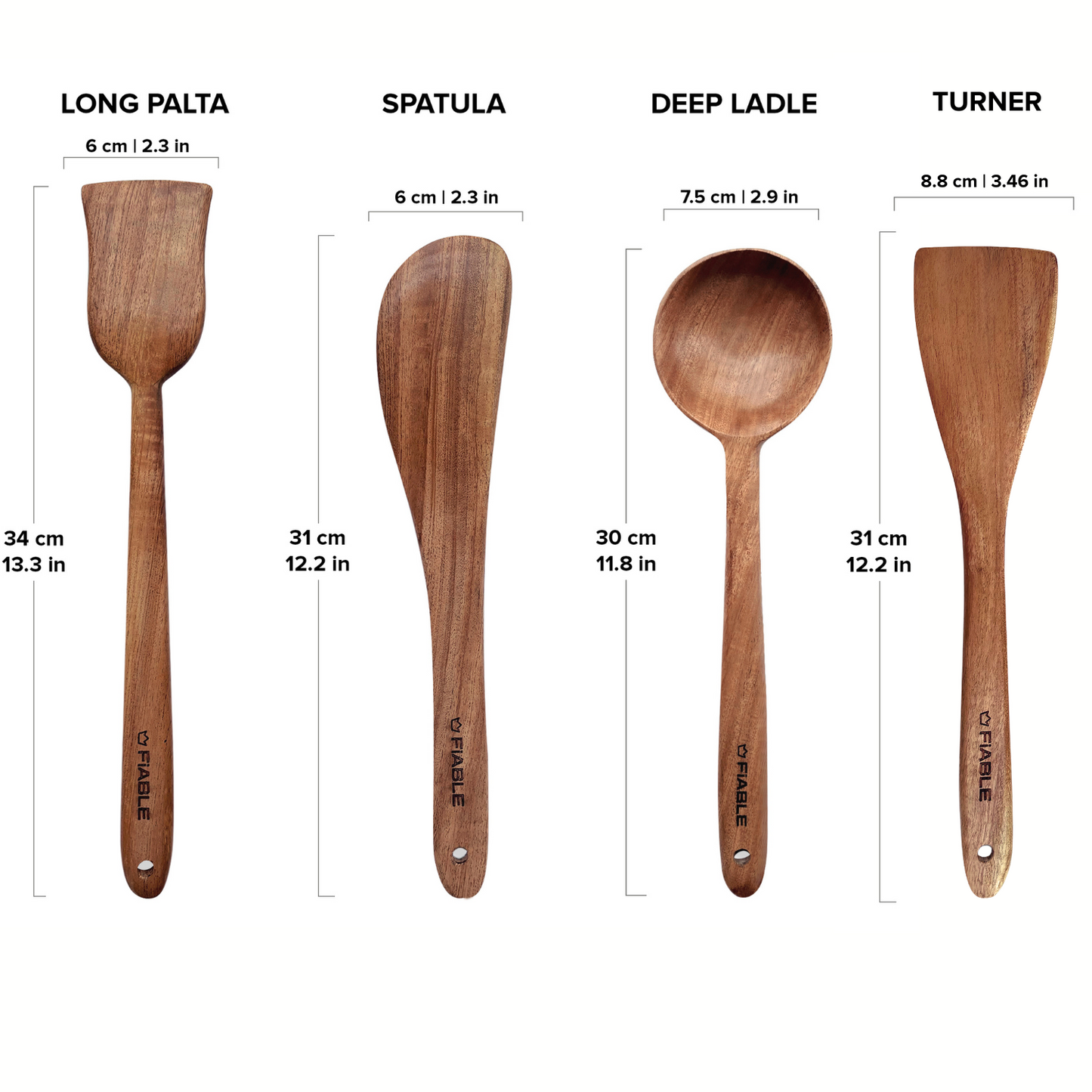 FiABLE Pure Neem Wood Spatula Set for Cooking, Baking and Mixing - Flip, Cook & Serve Set of 5 (Copy)