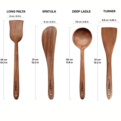 FiABLE Pure Neem Wood Spatula Set for Cooking, Baking and Mixing - Flip, Cook & Serve Set of 5 (Copy)