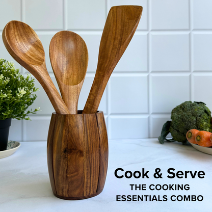 FiABLE Pure Neem Wood Spatula Set for Cooking, Mixing & Serving - Cooking Set of 3