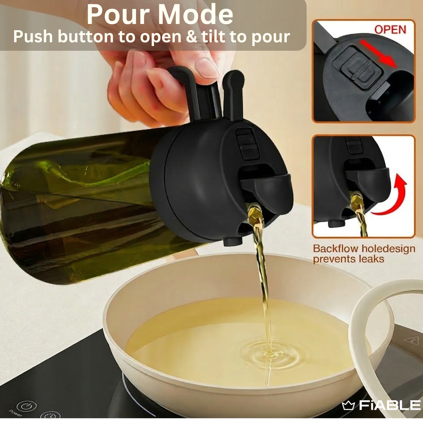 FiABLE Premium Glass Oil Sprayer and Pourer for Airfryer, Salads, Cooking - 470ml