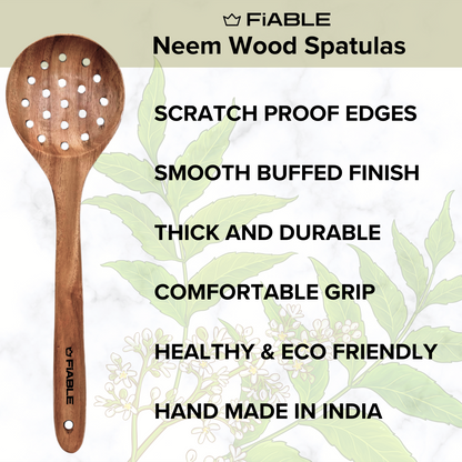 FiABLE Pure Neem Wood Spatula Set for Cooking, Baking and Mixing - Flip & Cook Set of 4