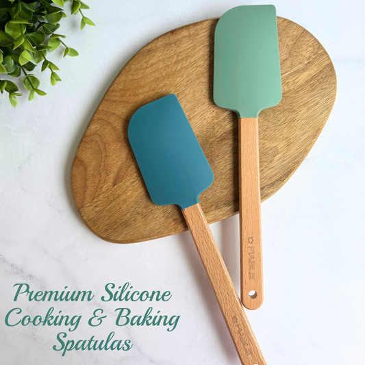 FiABLE Premium silicone specialty Cooking & Baking Spatulas - Set of 2 Blue & Green