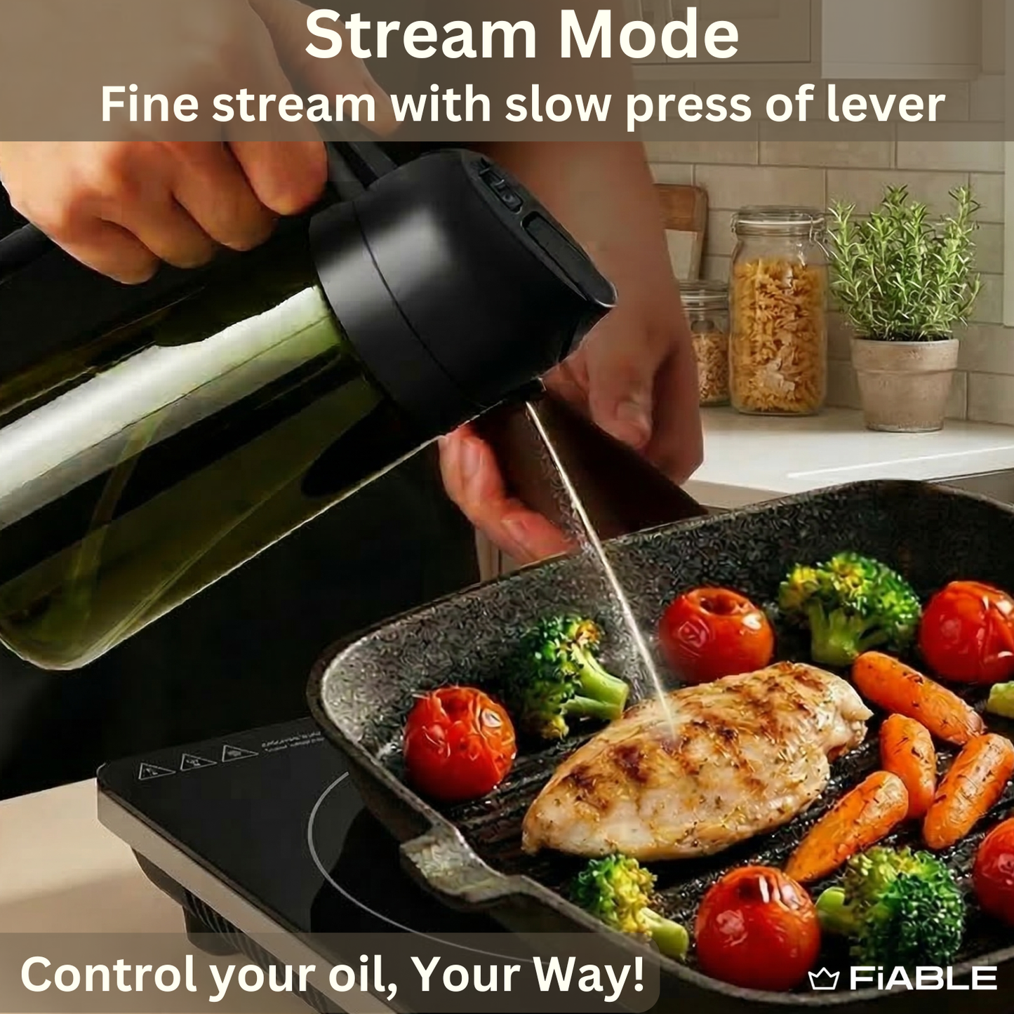 FiABLE Premium Glass Oil Sprayer and Pourer for Airfryer, Salads, Cooking - 470ml