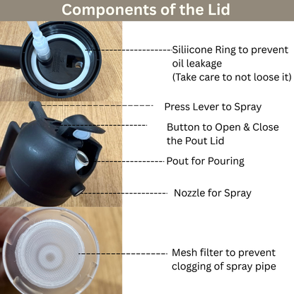 FiABLE Premium Glass Oil Sprayer and Pourer for Airfryer, Salads, Cooking - 470ml
