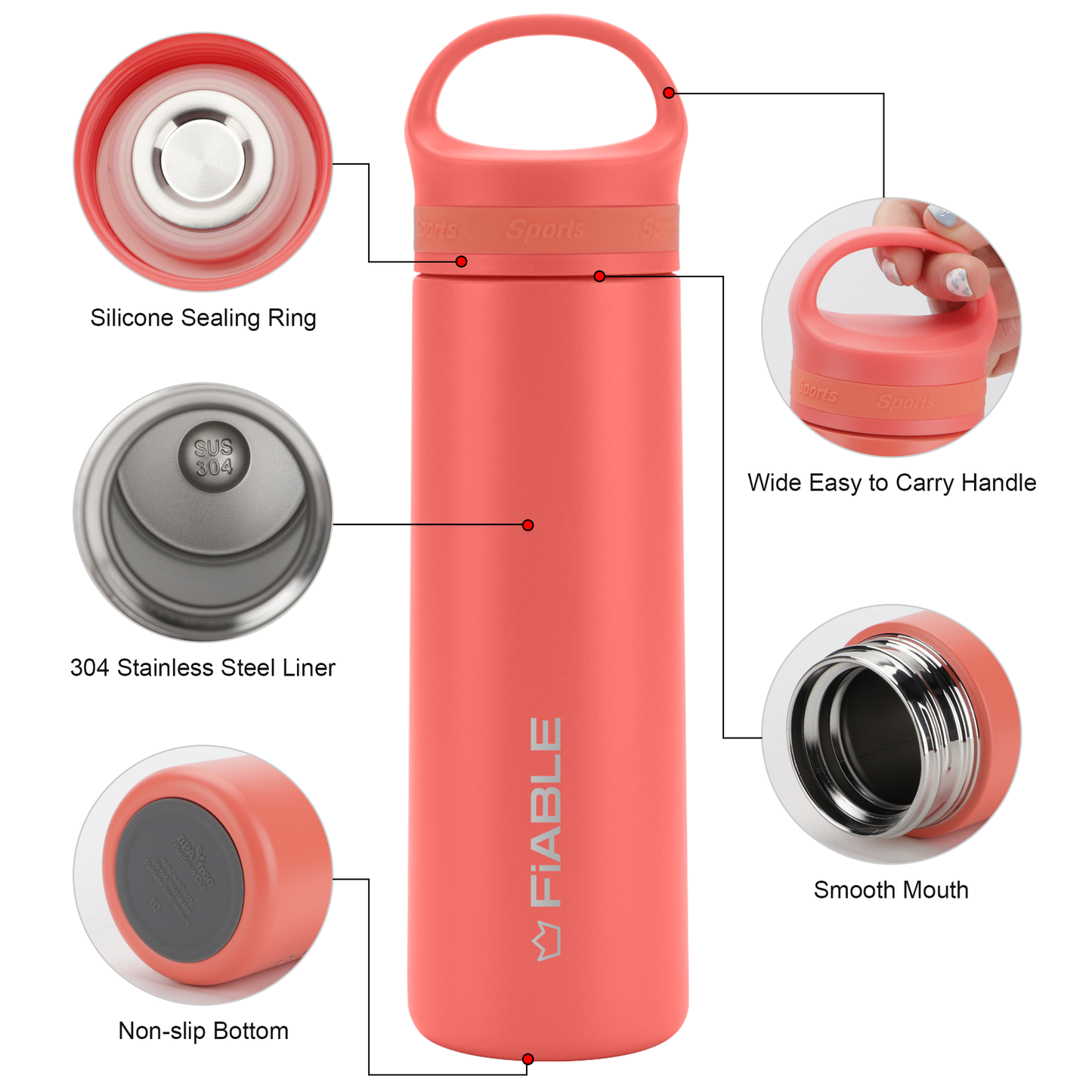 FiABLE ActiveSports Insulated Bottle 500ml - CoralCandy