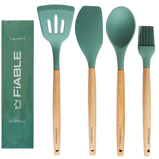 FiABLE Hybrid Silicone Spatulas with Wooden Handles - Set of 4