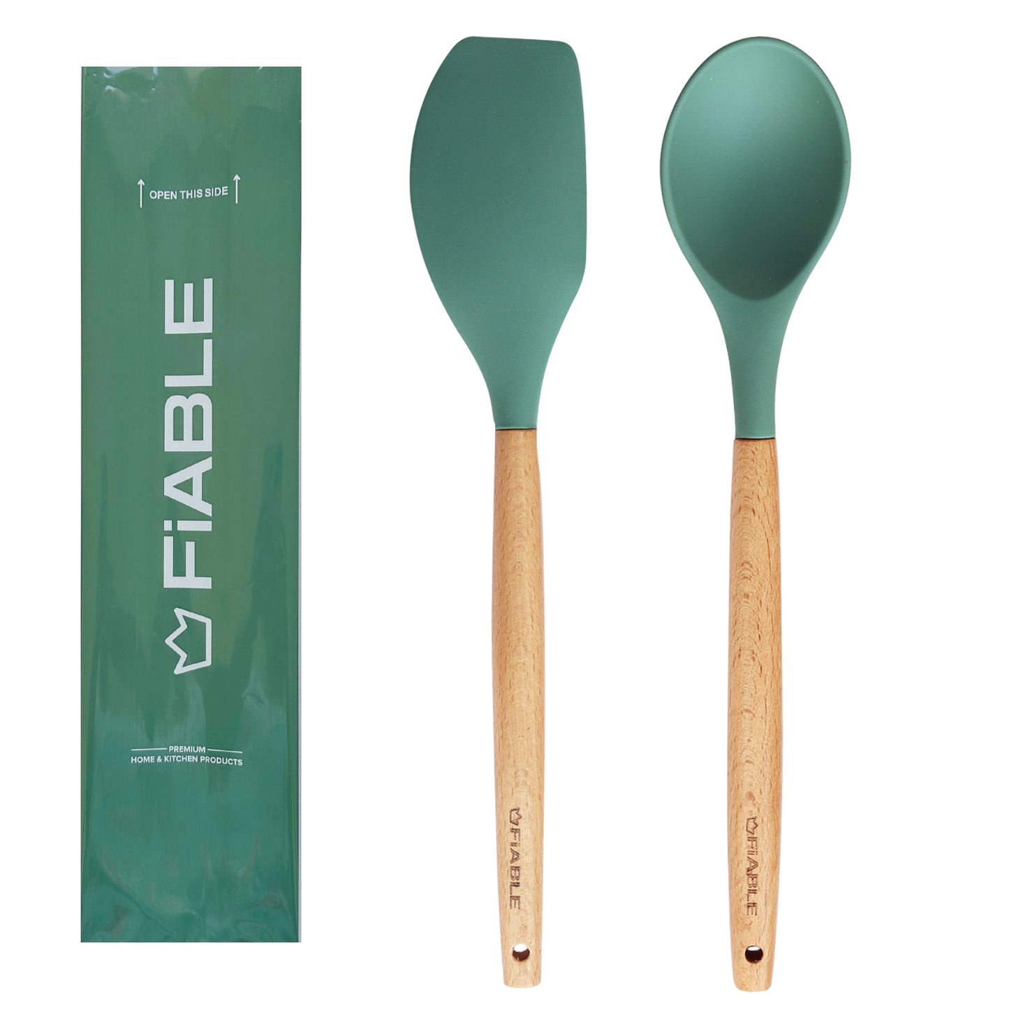 FiABLE Hybrid Silicone Spatulas with Wooden Handles - Set of 2