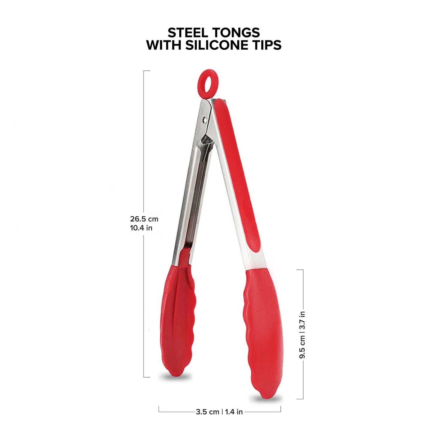 Stainless Steel Tongs with Silicone Tips 10inch - Red