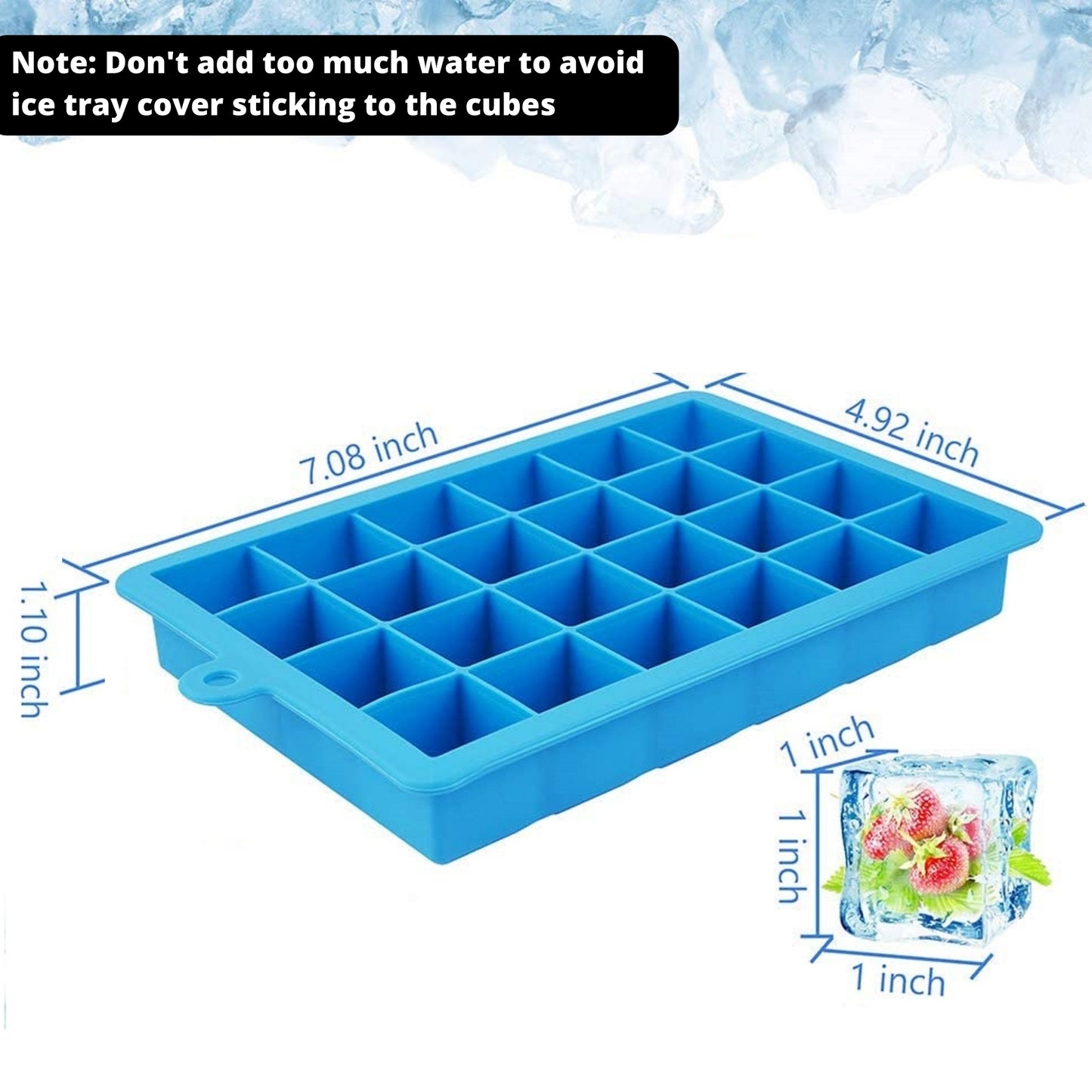 FiABLE Premium Silicone Ice Tray with Lid - 1inch cubes- Set of 2 Trays