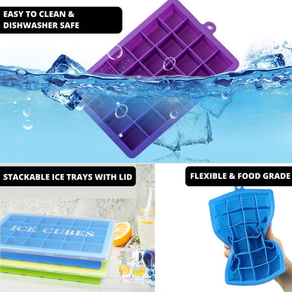 FiABLE Premium Silicone Ice Tray with Lid - 1inch cubes- Set of 2 Trays