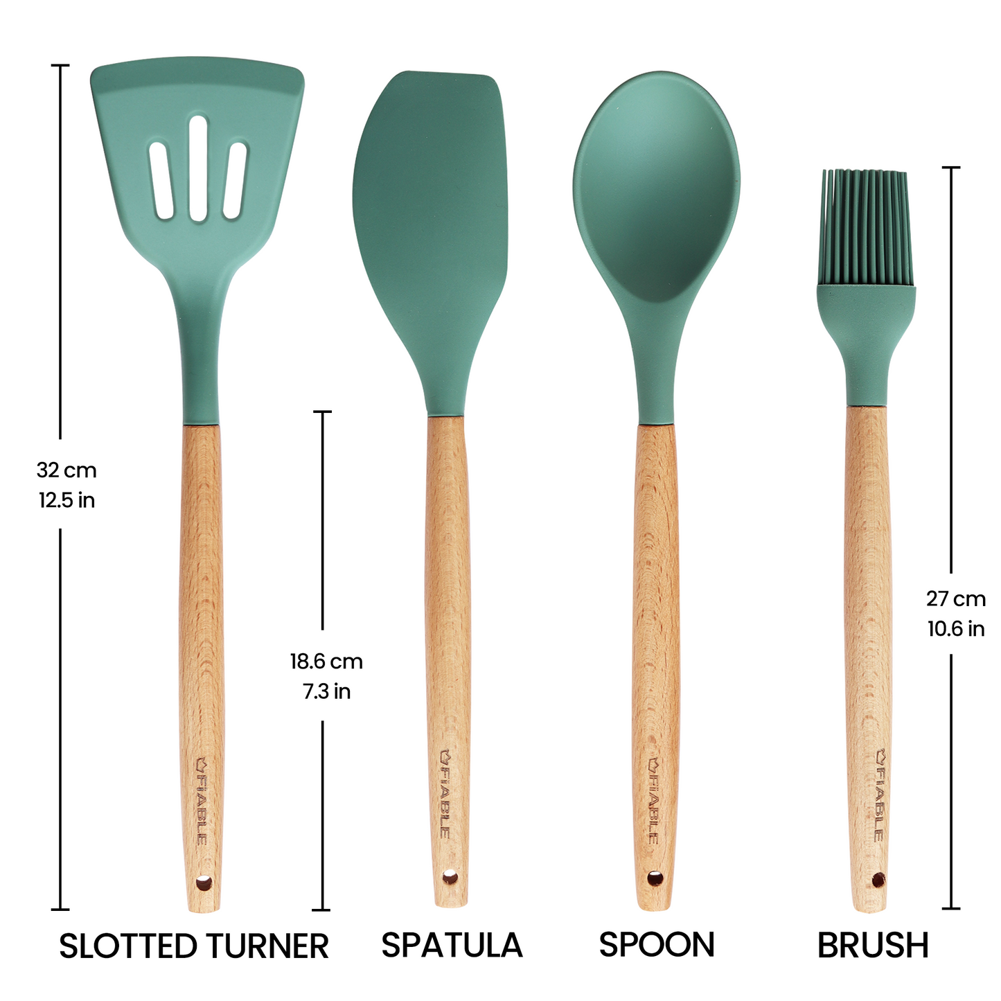 FiABLE Hybrid Silicone Spatulas with Wooden Handles - Set of 4