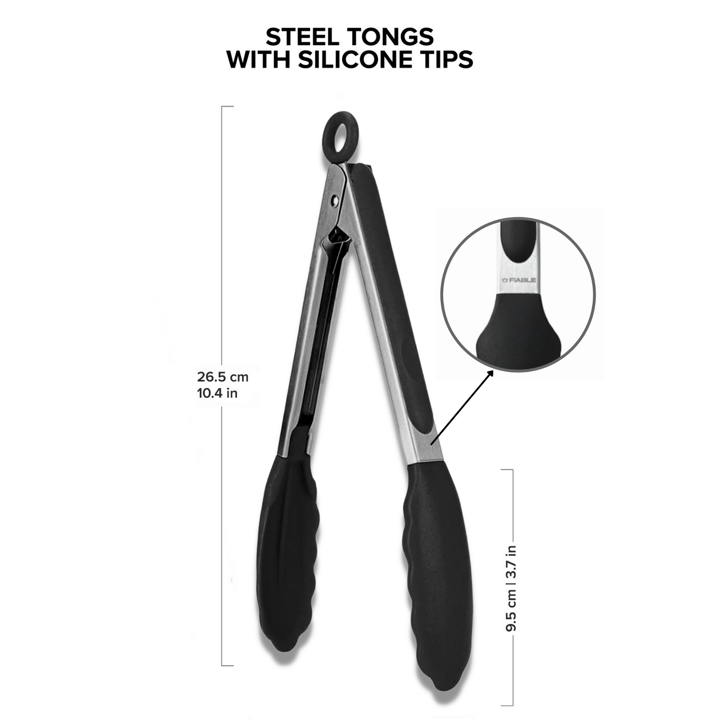 Stainless Steel Tongs with Silicone Tips 10inch - Black