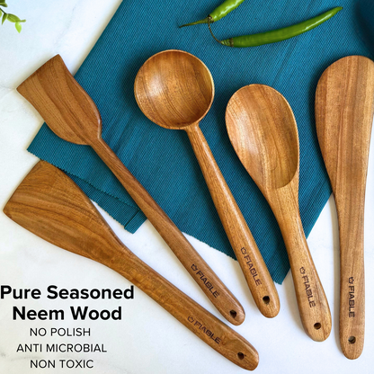FiABLE Pure Neem Wood Spatula Set for Cooking, Baking and Mixing - Flip, Cook & Serve Set of 5 (Copy)
