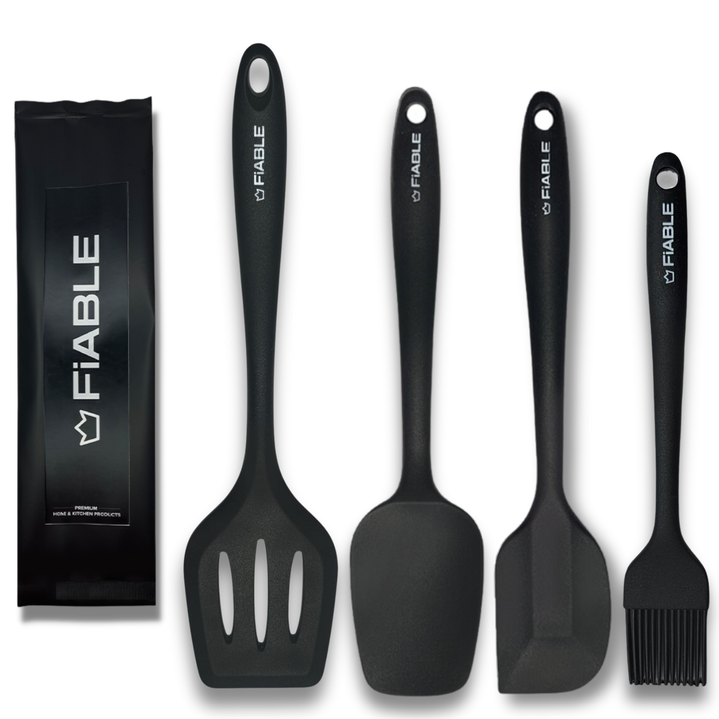 FIABLE Premium Silicone Spatula Set of 4 - Black