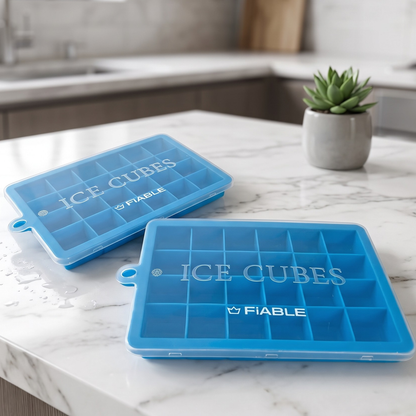 FiABLE Premium Silicone Ice Tray with Lid - 1inch cubes- Set of 2 Trays