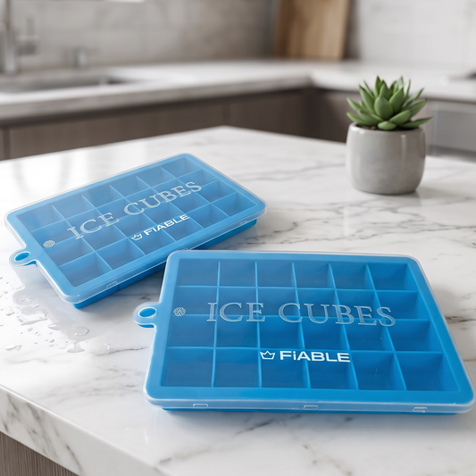 FiABLE Premium Silicone Ice Tray with Lid - 1inch cubes- Set of 2 Trays