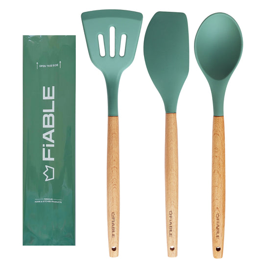 FiABLE Hybrid Silicone Spatulas with wooden Handles - Set of 3