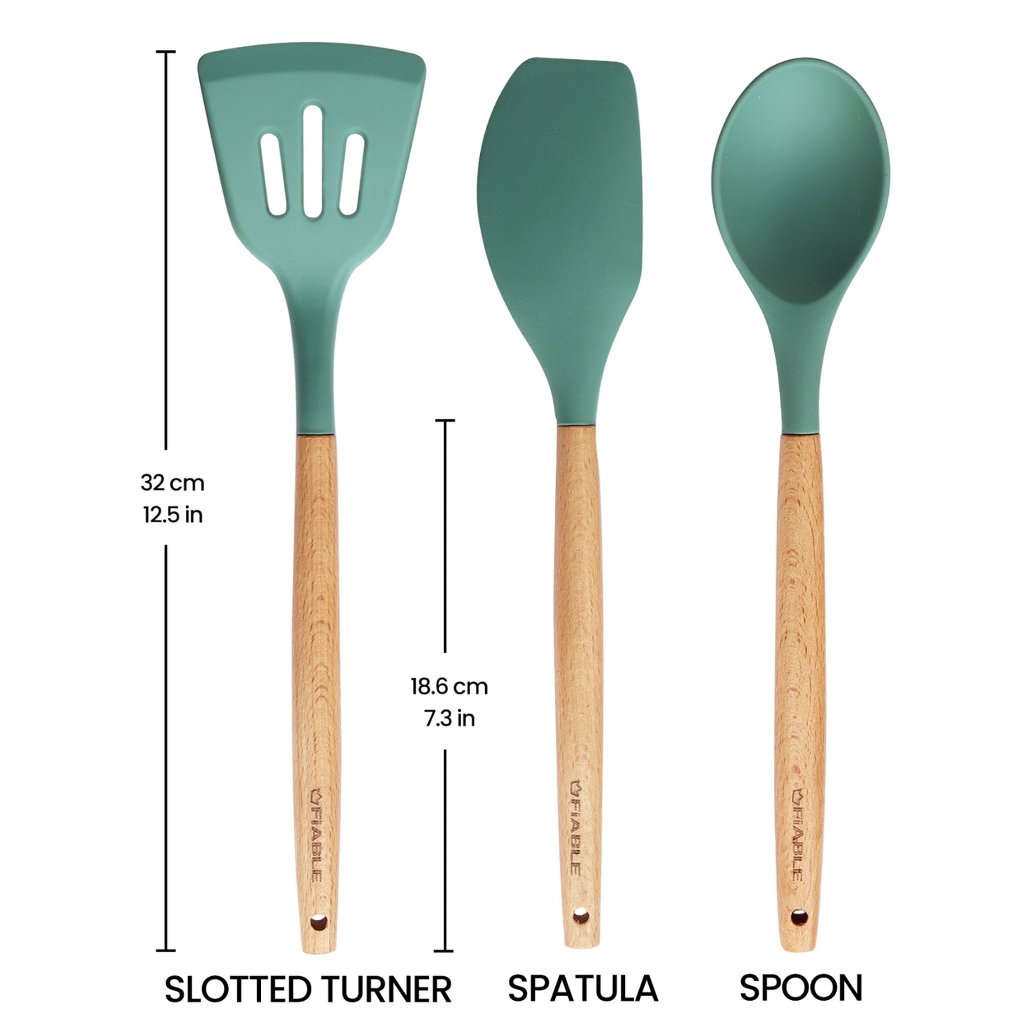 FiABLE Hybrid Silicone Spatulas with wooden Handles - Set of 3