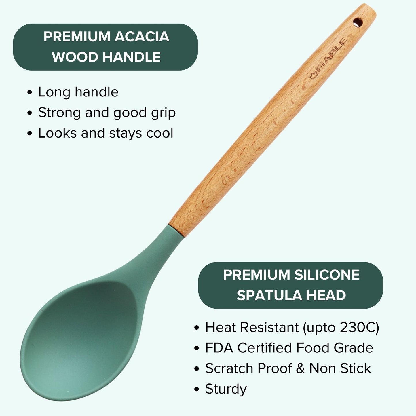 FiABLE Hybrid Silicone Spatulas with Wooden Handles - Set of 2