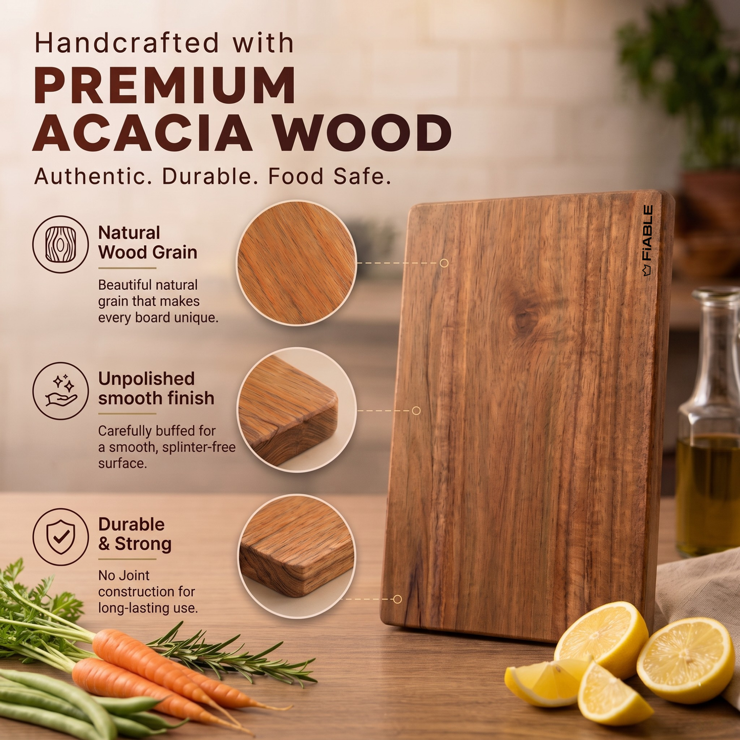 Fiable Single Block Solid Wood Chopping Board